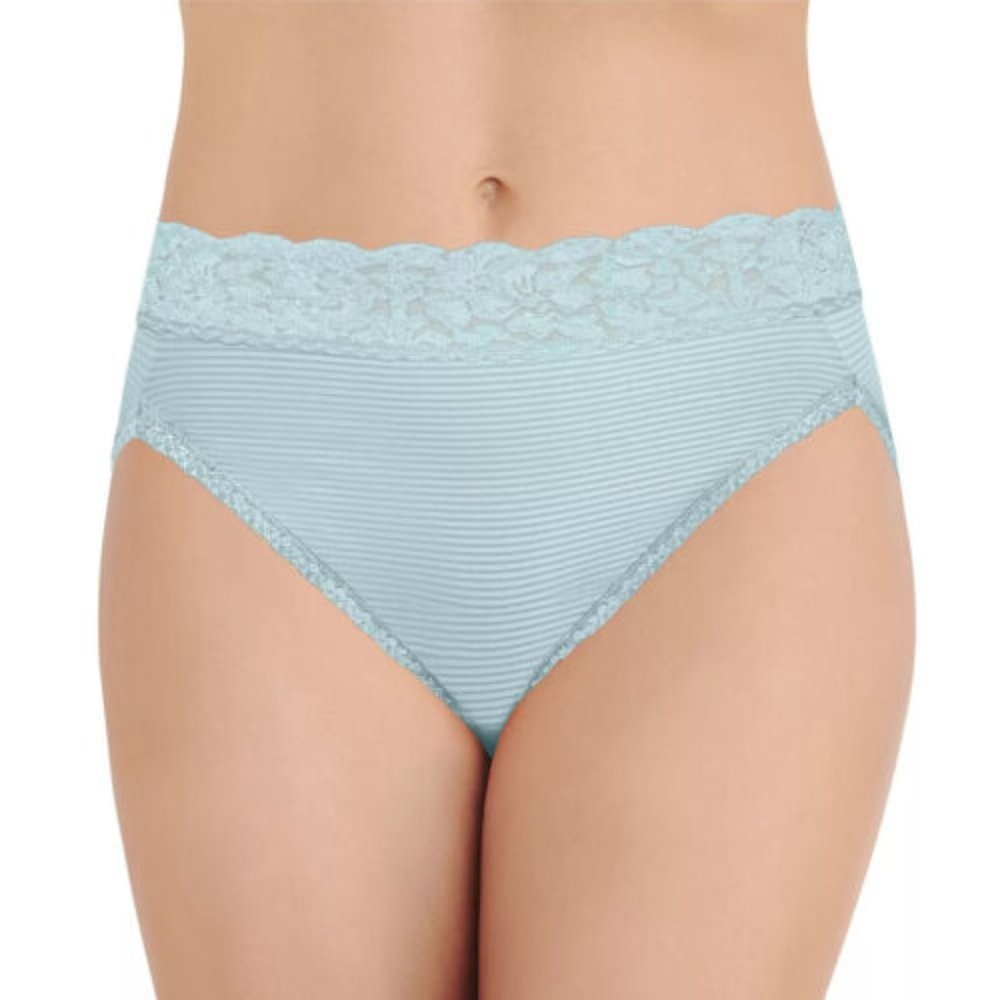 Vanity Fair NWT Clear Water Stripe Flattering Hi-Cut Lace Brief 13280 7 L